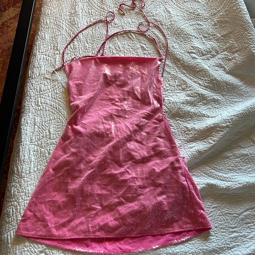 Pink sequin mini dress